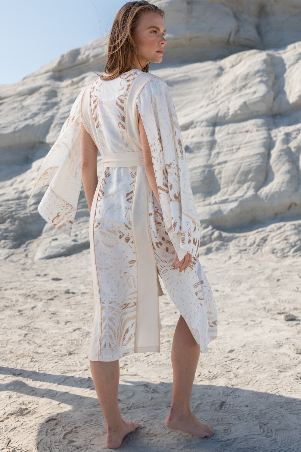 Woven Linen-blend Ecru White Summer Kimono