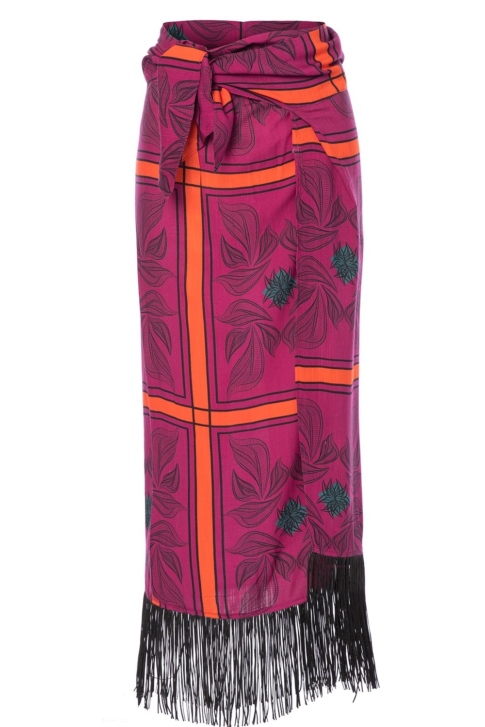 Balia Printed Fringed Midi Pareo Sarong Skirt, Cover Up Beach Skirt