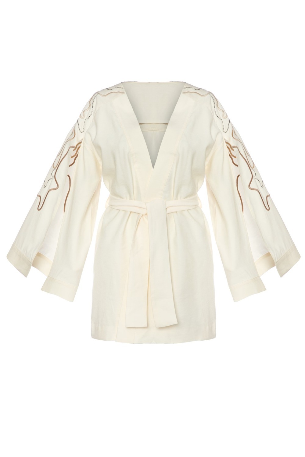 Woven Embroidered Robe, Linen-blend Ecru White Summer Kimono