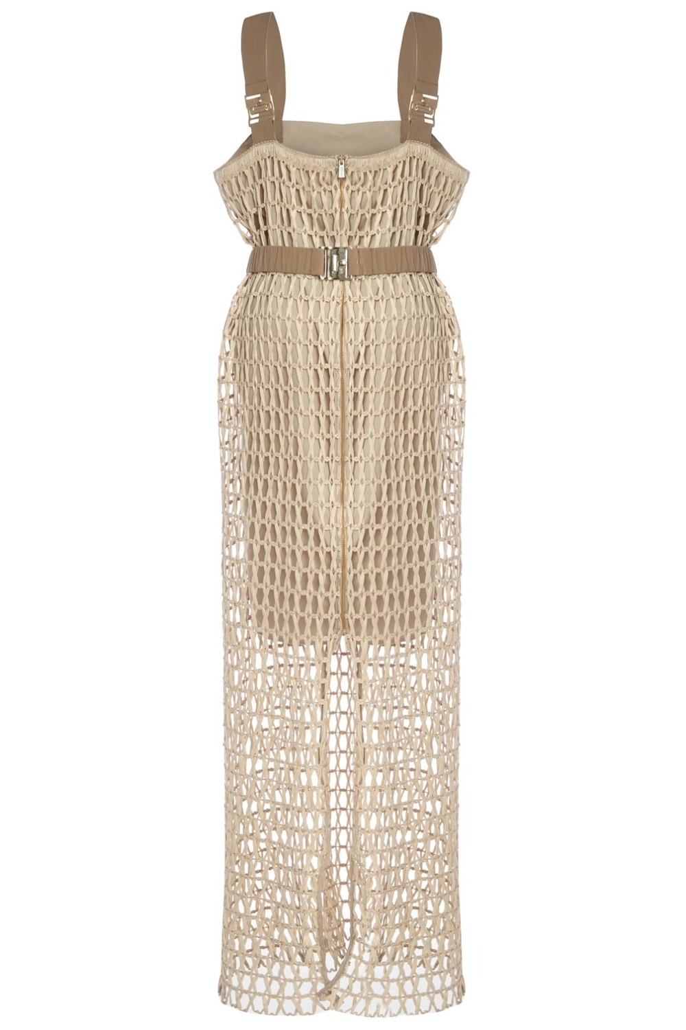 Macrame Knit Filet Dress, Zipped Front, Lined