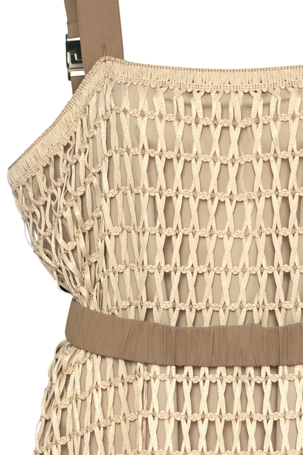Macrame Knit Filet Dress, Zipped Front, Lined