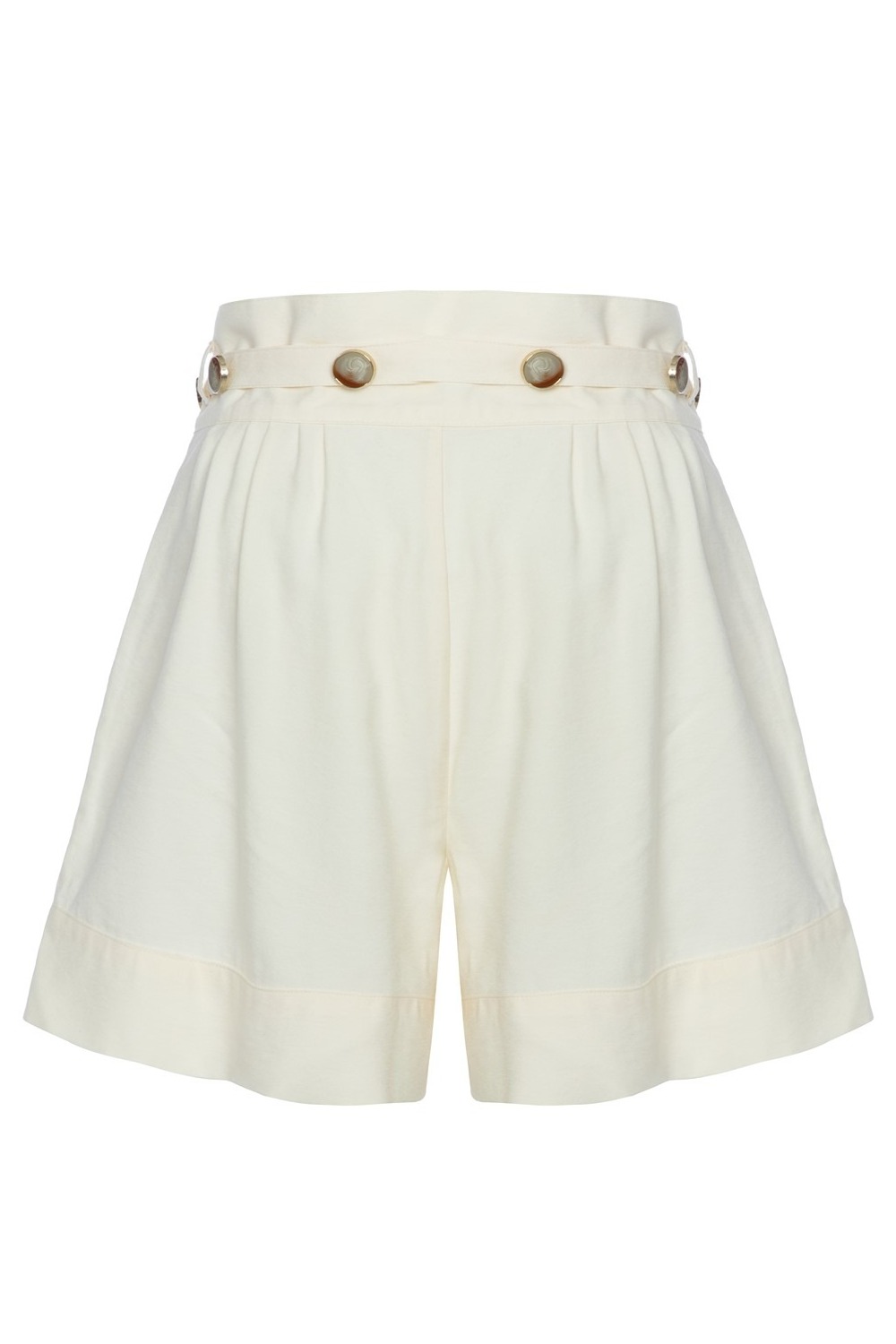 High Tide Button-embellished Pleated Ecru Cotton Blend Shorts