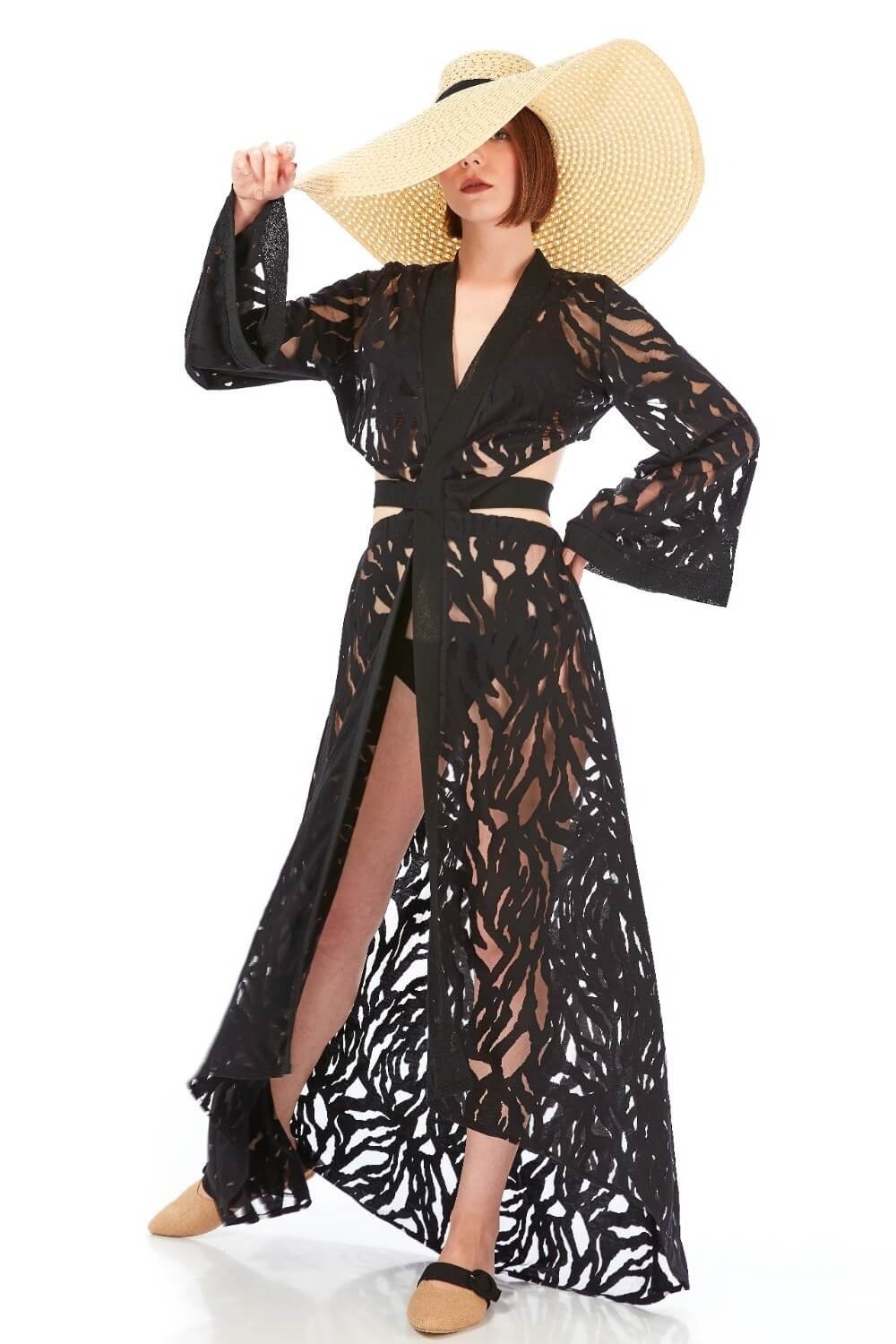 Sevilla Transparan Kimono Elbise - Black Dress