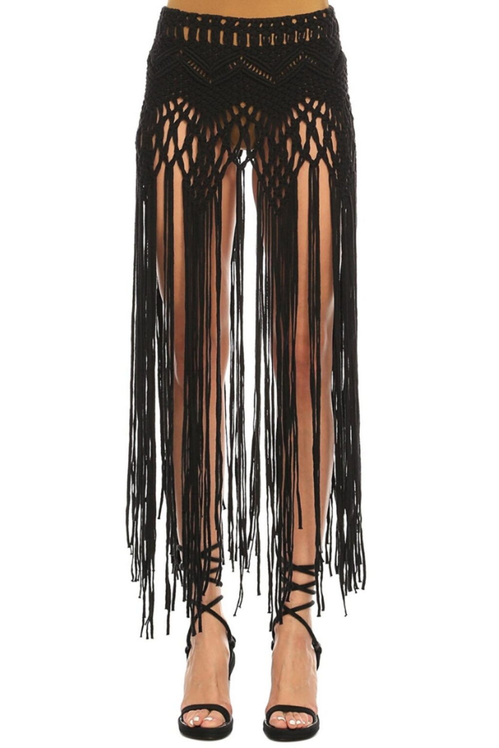 Mari Crop Top Short Linen Bustier & Bohemian Macrame Skirt Set