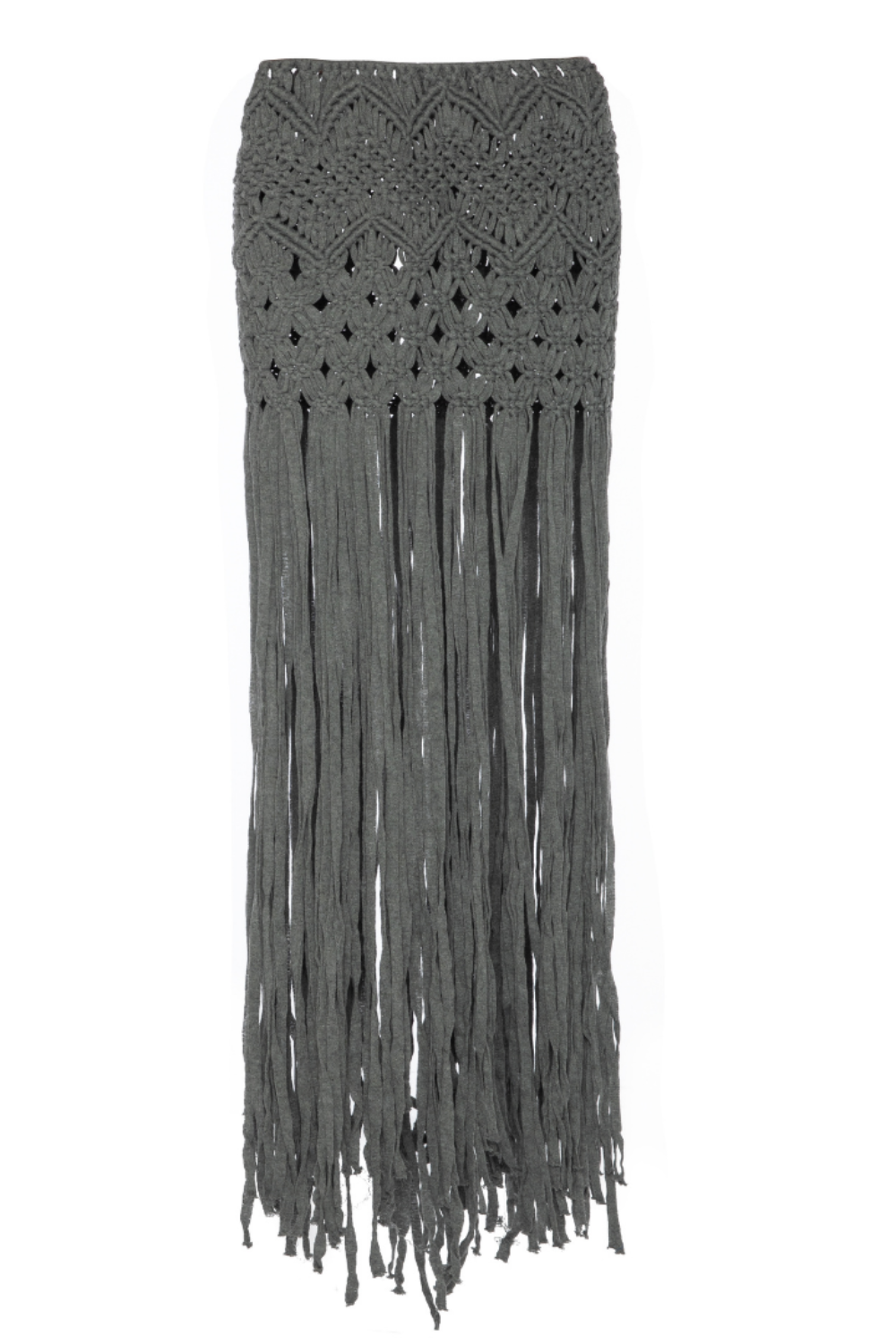 Mari Crop Top Short Linen Bustier & Bohemian Grey Macrame Skirt Set