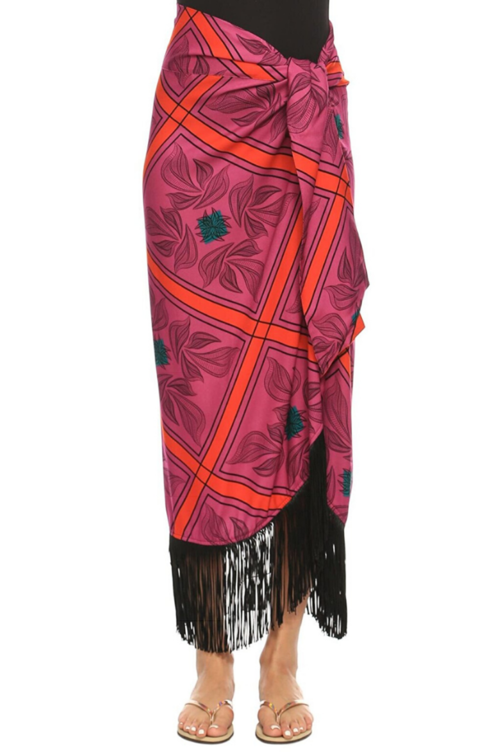 Balia Printed Fringed Midi Pareo Sarong Skirt, Cover Up Beach Skirt & Alexandria Cotton Embroidered Short Kimono Set