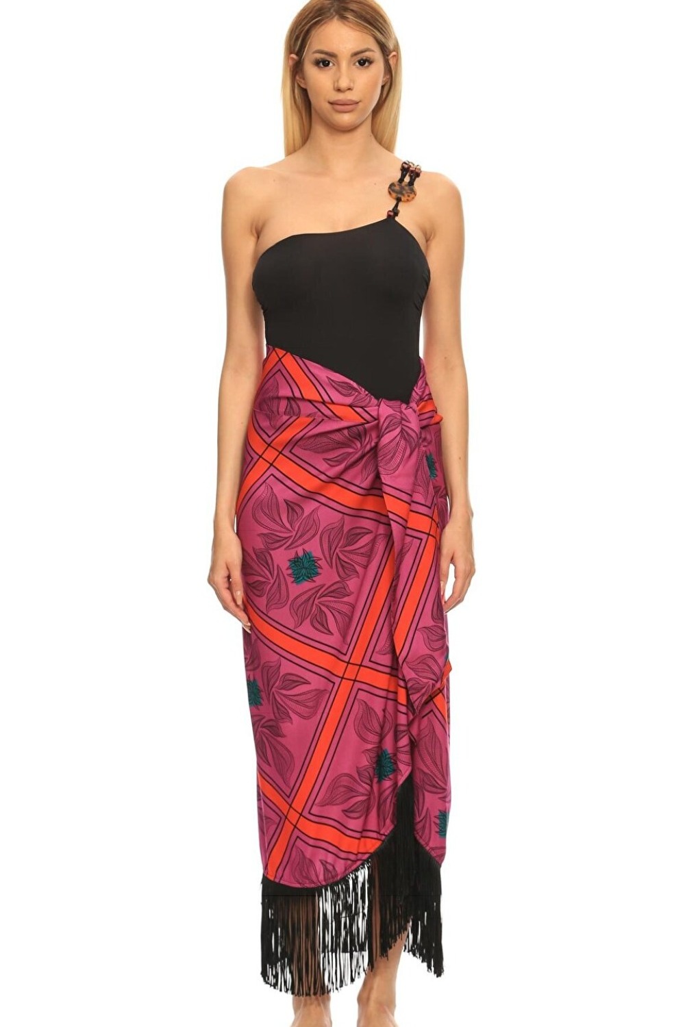 Balia Printed Fringed Tessel Midi Beach Sarong Skirt Cover Up