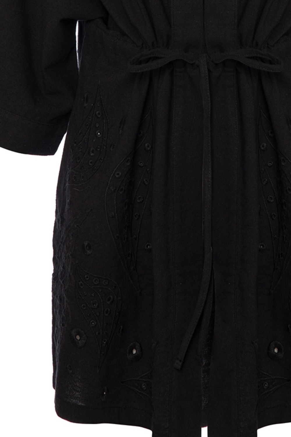 Alexandria Cotton Embroidered Short Black Kimono