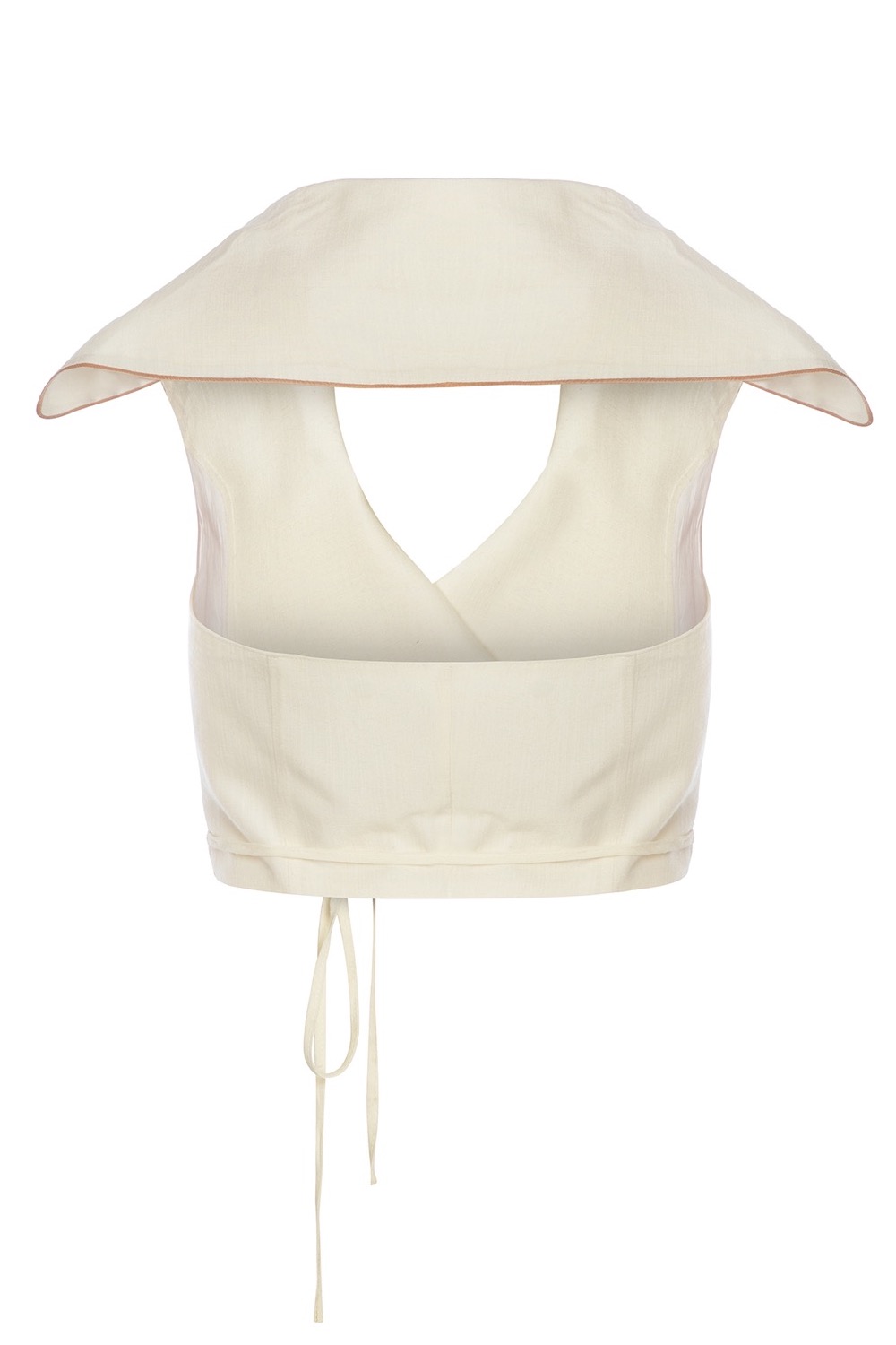 Marine Crop Top White Linen Double Breasted Shirt, Cut-out Detailed Top Bustier
