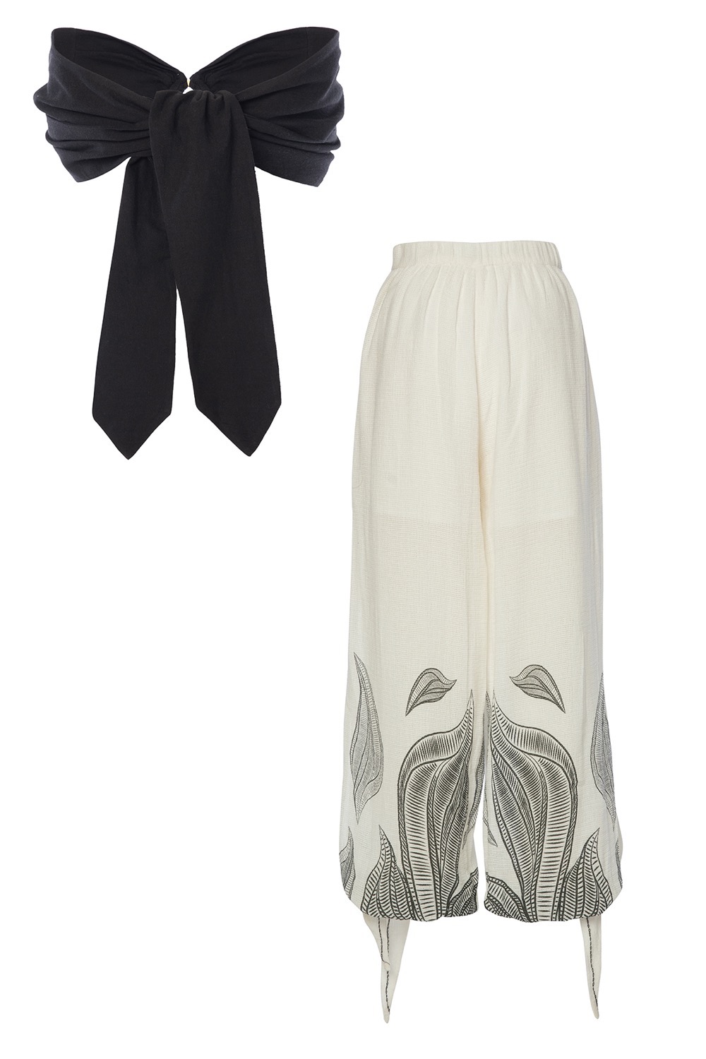 Hegra Summer Trousers, Linen Side Slits, Ankle-tie Baggy Trousers