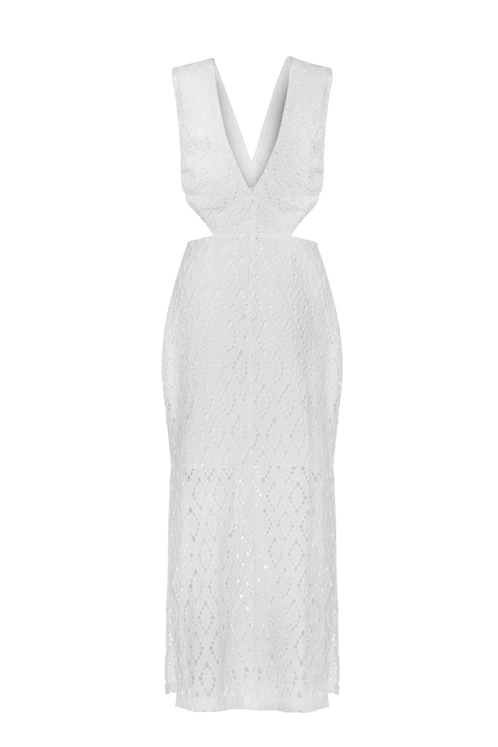 Venice White Embroidered Long Cut-out Summer Dress With Side Slits