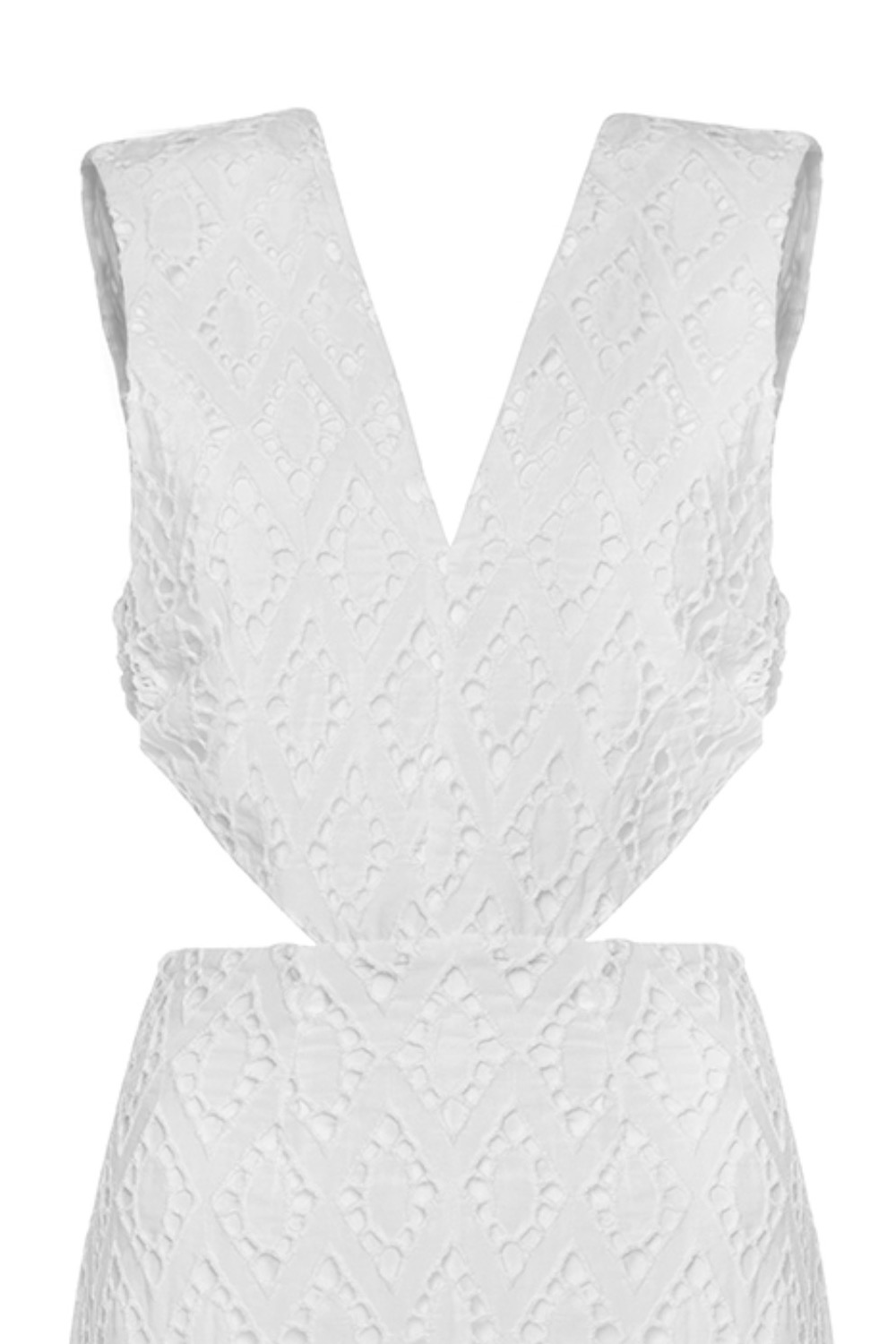 Venice Beyaz Nakışlı Yanları Yırtmaçlı Uzun Cut-out Elbise
