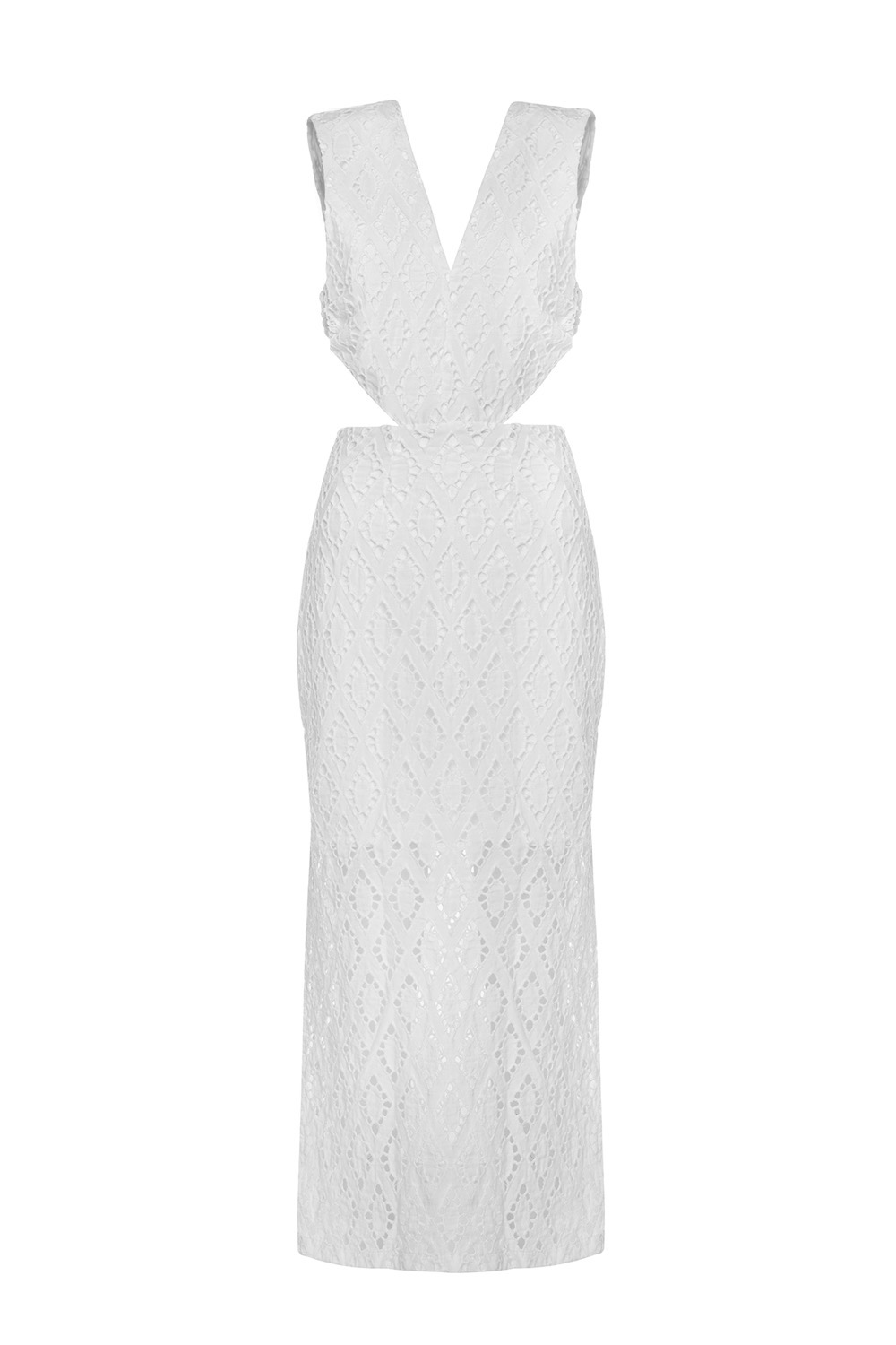 Venice White Embroidered Long Cut-out Summer Dress With Side Slits
