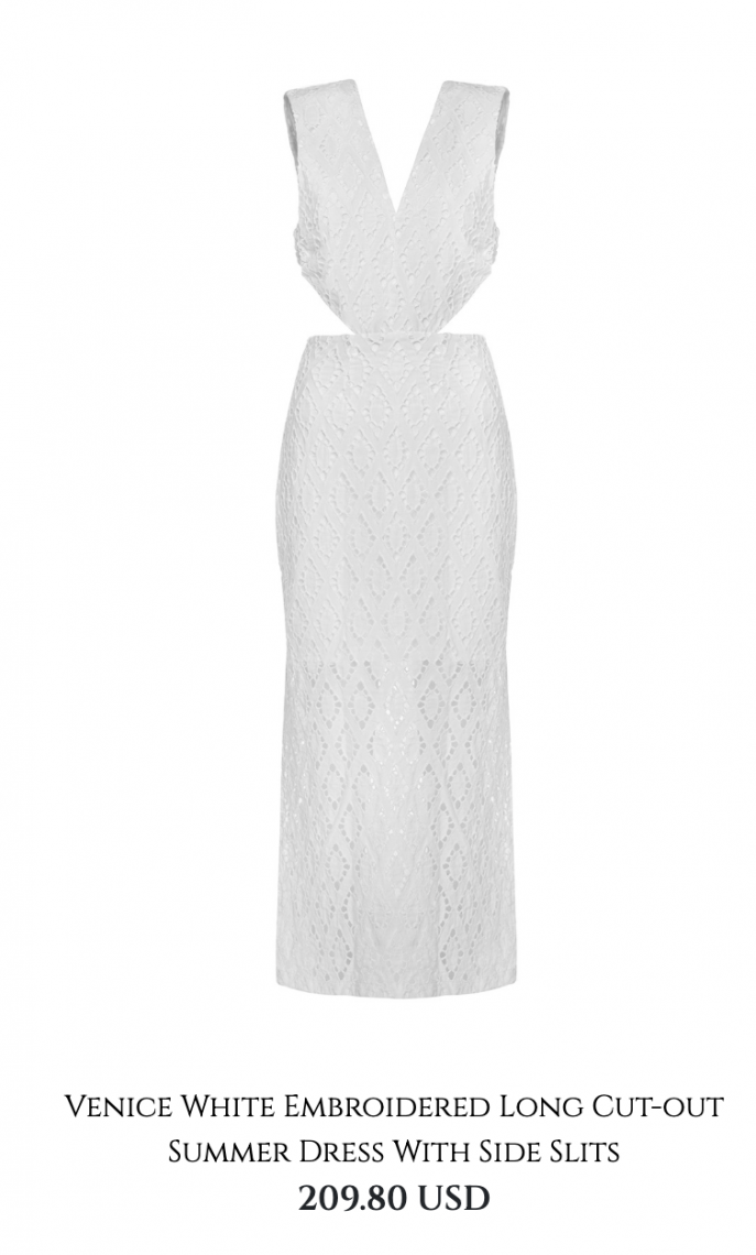 Venice White Embroidered Long Cut-out Summer Dress With Side Slits